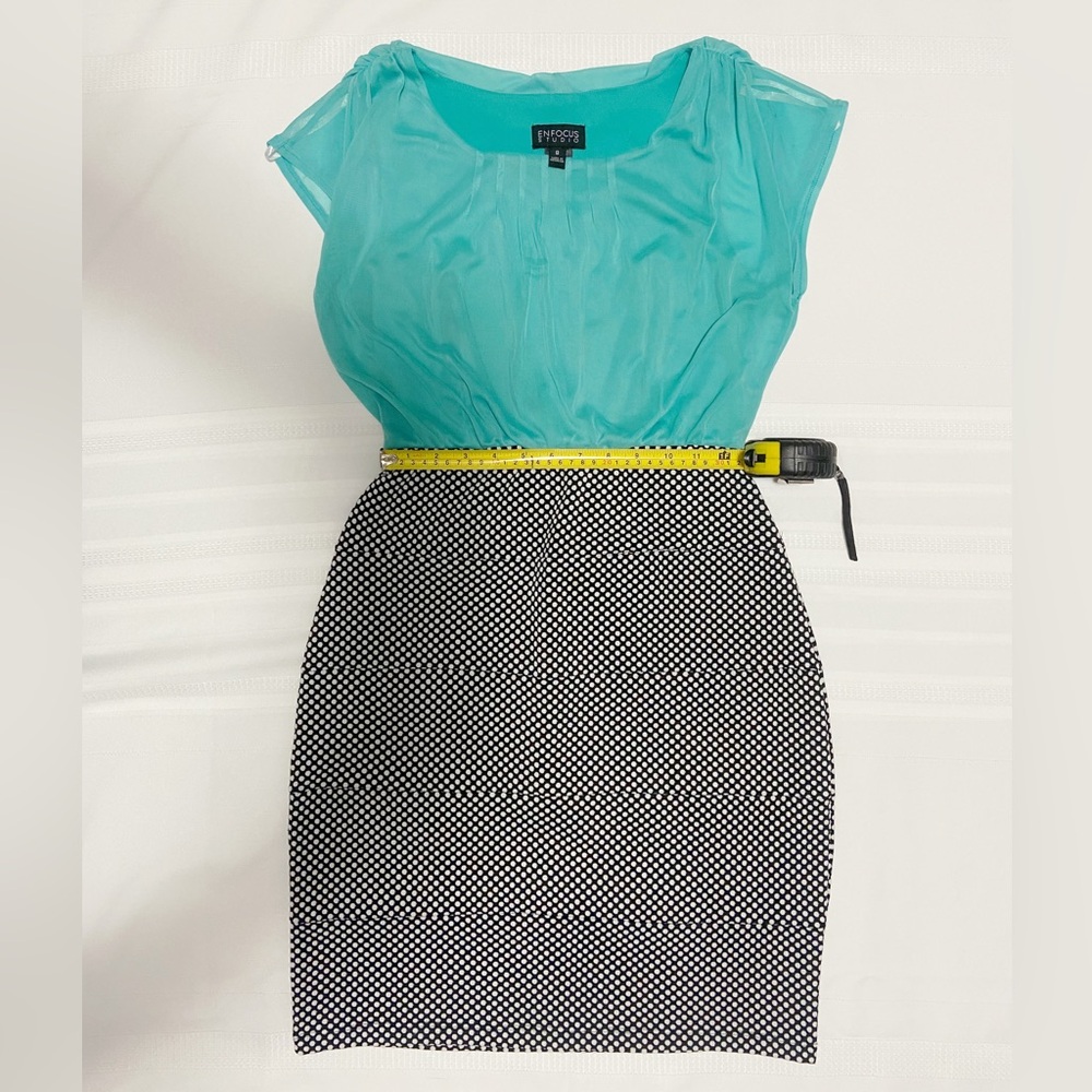 Enfocus Studio Turquoise Midi Dress with black and white polkadots - Picture 4 of 10